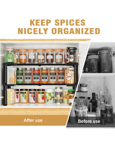 Organizador de Especias THYGIFTREE Expandible 2 Niveles Metal Negro