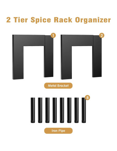 Organizador de Especias THYGIFTREE Expandible 2 Niveles Metal Negro