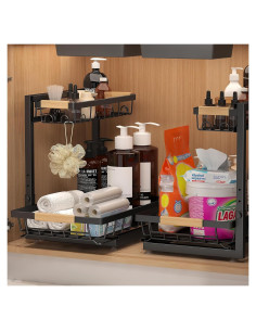 Organizador Bajo Fregadero Sevenblue 2 Niveles Ajustable Negro