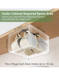 Ganchos para Tazas ECROCY Bajo Gabinete Metal Negro 12 Piezas 2