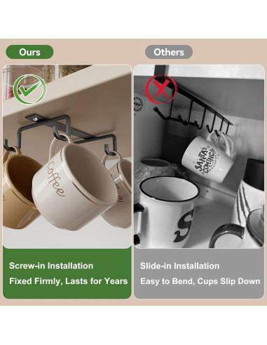 Ganchos para Tazas ECROCY Bajo Gabinete Metal Negro 12 Piezas