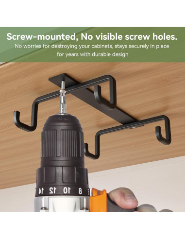 Ganchos para Tazas ECROCY Bajo Gabinete Metal Negro 12 Piezas