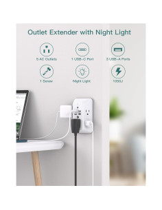 Extensor de Enchufe Addtam 5 Salidas 4 USB con Luz Nocturna 2