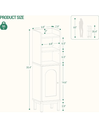 Armario de Almacenamiento para Baño Hzuaneri 20x25x90cm Marrón Rústico