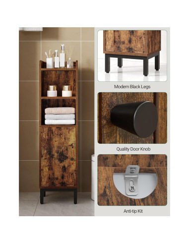 Armario de Almacenamiento para Baño Hzuaneri 20x25x90cm Marrón Rústico