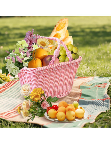 Cesta de Picnic de Mimbre Aikolesa Rosa 21x16x16 cm