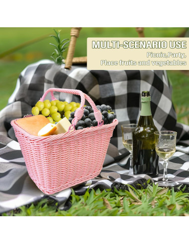 Cesta de Picnic de Mimbre Aikolesa Rosa 21x16x16 cm