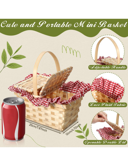 Cesta de Picnic Tejida Retro Teenyyou 20x12x10cm Rojo y Blanco