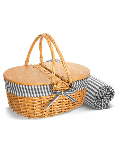 Cesta de Picnic de Mimbre Skybooly con Manta 38x28x18cm