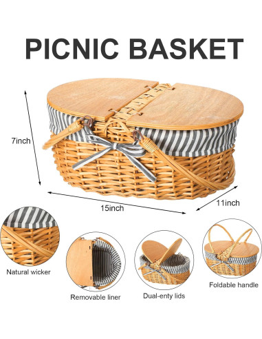 Cesta de Picnic de Mimbre Skybooly con Manta 38x28x18cm