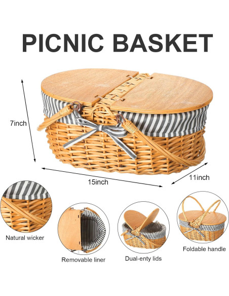 Cesta de Picnic de Mimbre Skybooly con Manta 38x28x18cm Cesta de Picnic de Mimbre Skybooly con Manta 38x28x18cm