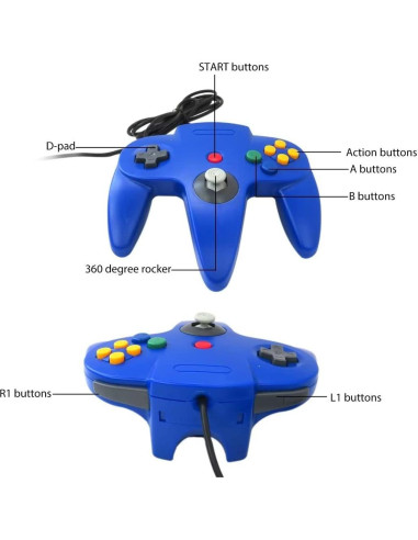 Controlador con cable 2-Pack USonline911 para Nintendo 64 - Azul y Rojo