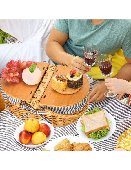 Cesta de Picnic de Mimbre Skybooly con Manta 38x28x18cm Cesta de Picnic de Mimbre Skybooly con Manta 38x28x18cm