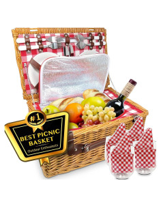 Cesta de Picnic Nature Gear XL Aislada para 4 Personas - Rojo y Blanco