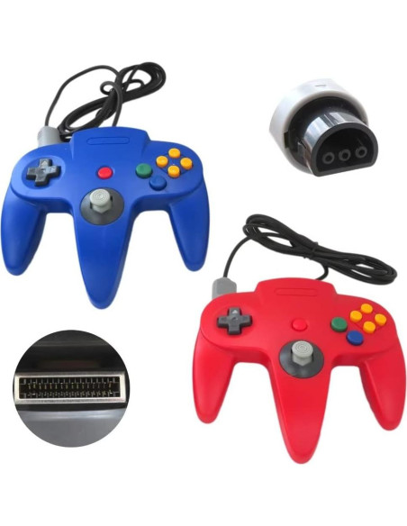 Controlador con cable 2-Pack USonline911 para Nintendo 64 - Azul y Rojo