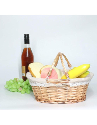 Cesta de Mimbre MEIEM Ovalada Natural para Picnic y Almacenamiento