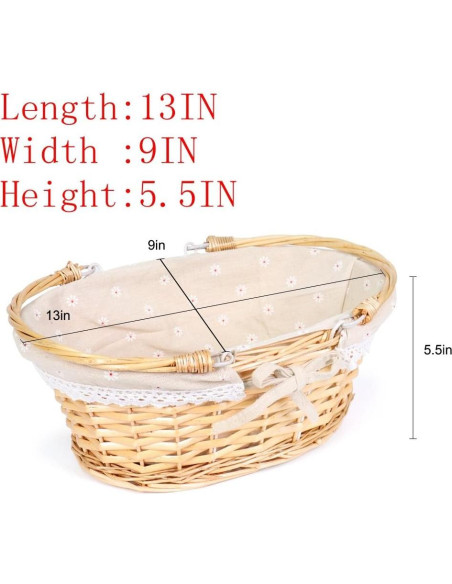 Cesta de Mimbre MEIEM Ovalada Natural para Picnic y Almacenamiento