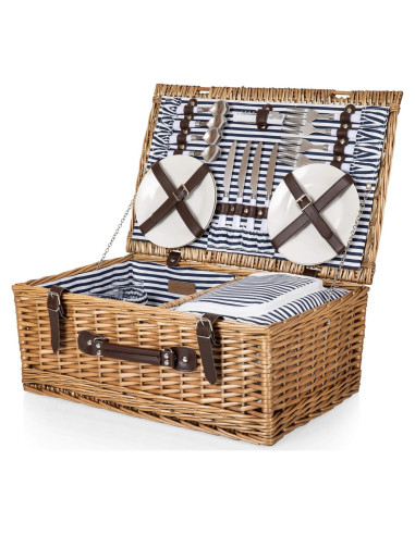 Cesta de Picnic Belmont para 4 Personas - Mimbre con Rayas