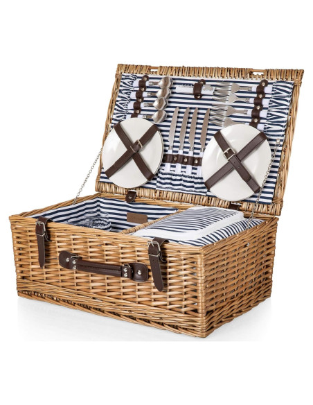 Cesta de Picnic Belmont para 4 Personas - Mimbre con Rayas
