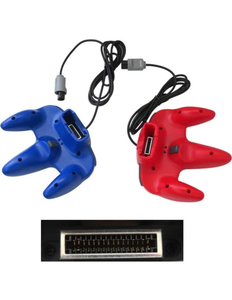 Controlador con cable 2-Pack USonline911 para Nintendo 64 - Azul y Rojo