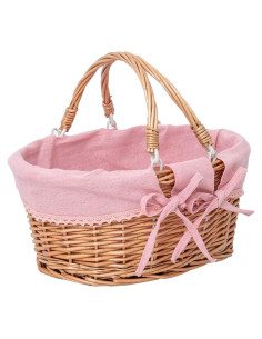 Cesta de Mimbre YRLSOTGE Rosa 30x22x13 cm con Forro Extraíble