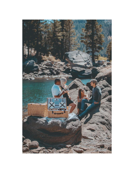 Cesta de Picnic Belmont para 4 Personas - Mimbre con Rayas