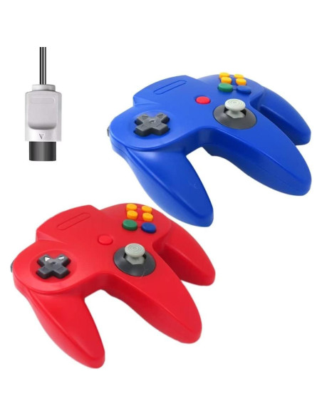 Controlador con cable 2-Pack USonline911 para Nintendo 64 - Azul y Rojo