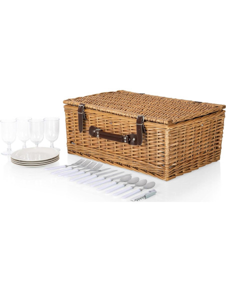 Cesta de Picnic Belmont para 4 Personas - Mimbre con Rayas