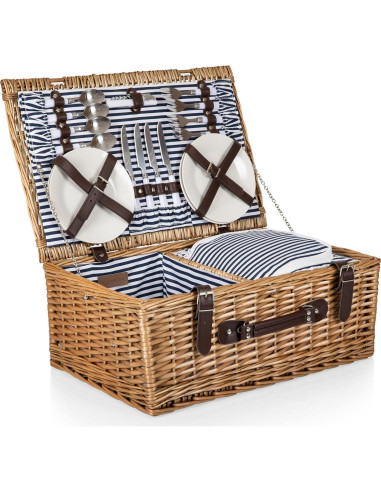 Cesta de Picnic Belmont para 4 Personas - Mimbre con Rayas