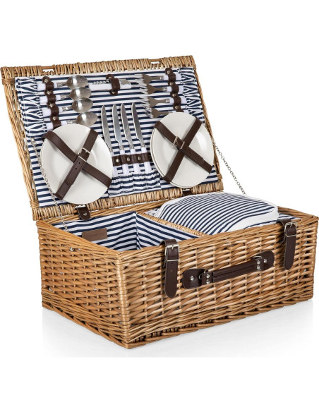 Cesta de Picnic Belmont para 4 Personas - Mimbre con Rayas