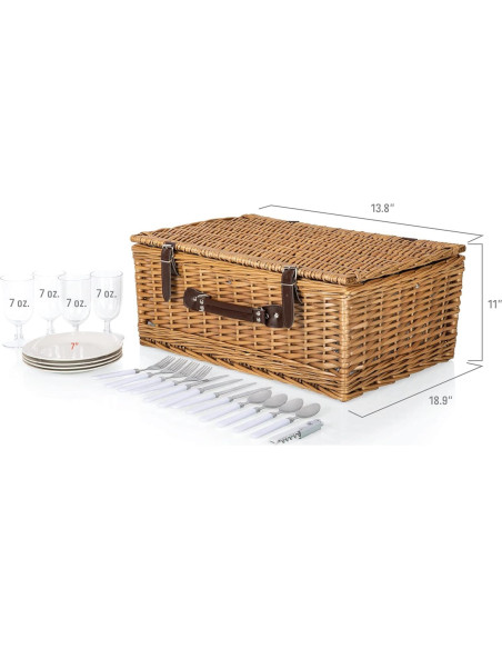 Cesta de Picnic Belmont para 4 Personas - Mimbre con Rayas
