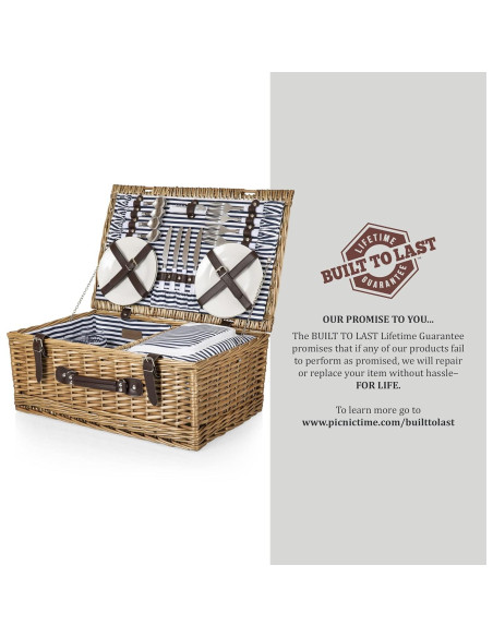 Cesta de Picnic Belmont para 4 Personas - Mimbre con Rayas