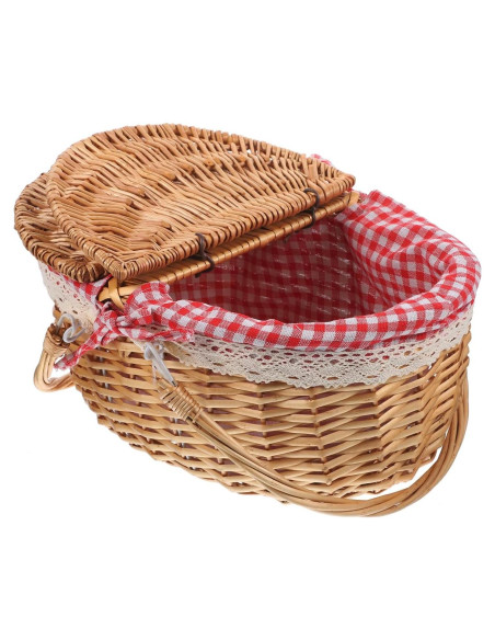 Cesta de Picnic de Mimbre Milisten 35x25x17cm con Tapa y Asa