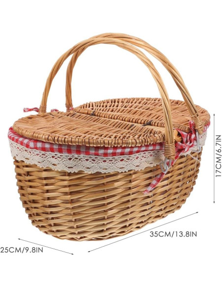Cesta de Picnic de Mimbre Milisten 35x25x17cm con Tapa y Asa