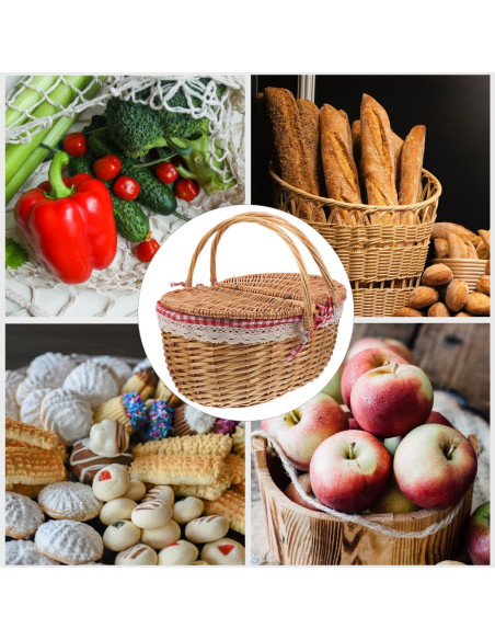 Cesta de Picnic de Mimbre Milisten 35x25x17cm con Tapa y Asa