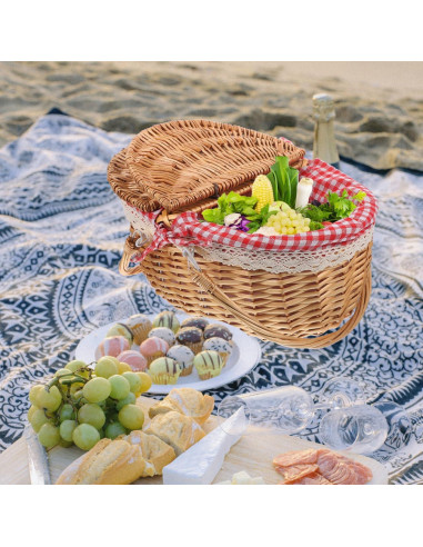 Cesta de Picnic de Mimbre Milisten 35x25x17cm con Tapa y Asa