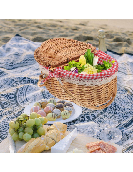 Cesta de Picnic de Mimbre Milisten 35x25x17cm con Tapa y Asa