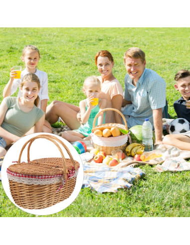 Cesta de Picnic de Mimbre Milisten 35x25x17cm con Tapa y Asa