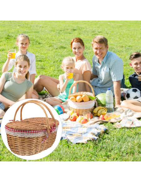 Cesta de Picnic de Mimbre Milisten 35x25x17cm con Tapa y Asa