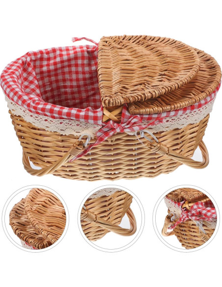 Cesta de Picnic de Mimbre Milisten 35x25x17cm con Tapa y Asa