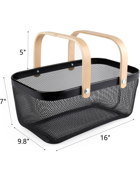 Cesta de Almacenamiento ZEAYEA de Malla Rectangular Negra 40.6x24.9x17.8 cm