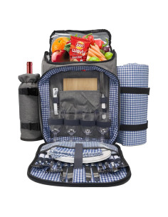 Mochila de Picnic Grande Nature Gear Azul con Vajilla para 4