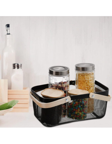 Cesta de Almacenamiento ZEAYEA de Malla Rectangular Negra 40.6x24.9x17.8 cm