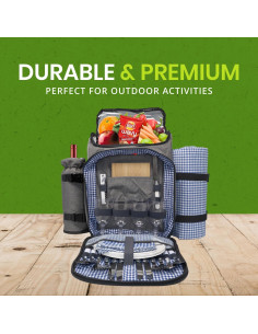 Mochila de Picnic Grande Nature Gear Azul con Vajilla para 4 2