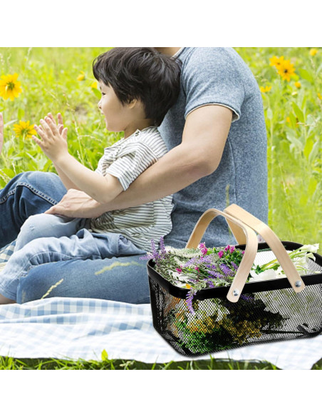 Cesta de Almacenamiento ZEAYEA de Malla Rectangular Negra 40.6x24.9x17.8 cm