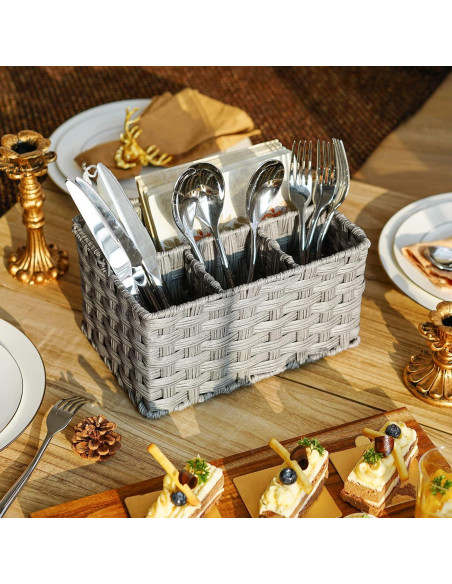 Caddy de Utensilios GRANNY SAYS - Canasta de Mimbre 4 Compartimentos