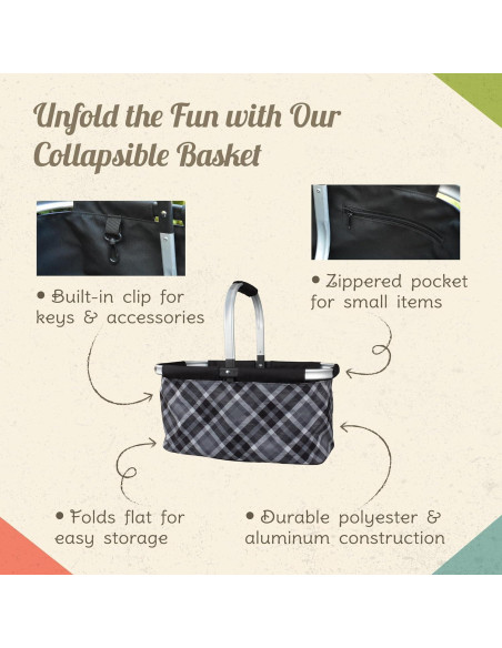 Cesta de Picnic Plegable Camp Casual CC-010GPB Gris 68.6x48.3cm