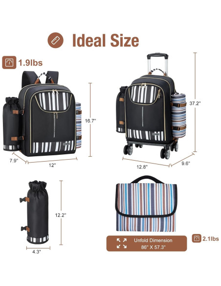 Mochila de Picnic con Carro Sydioor para 4 Personas - Set Completo Mochila de Picnic con Carro Sydioor para 4 Personas - Set Completo