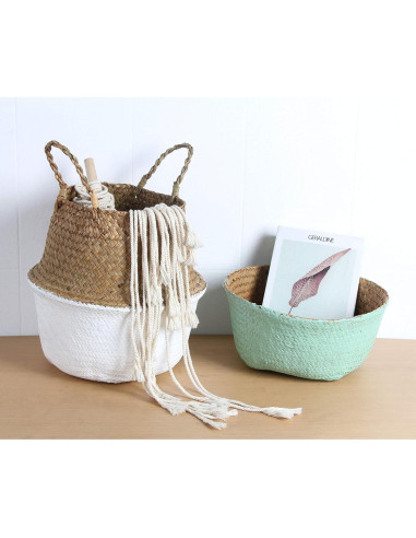 Cesta de Almacenamiento Grande BlueMake de Hierba Marina Blanca