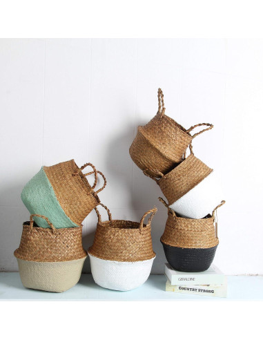 Cesta de Almacenamiento Grande BlueMake de Hierba Marina Blanca